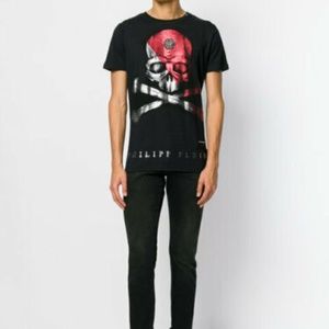 PHILIPP PLEIN BLACK RED MEN SMALL T-SHIRT NWT